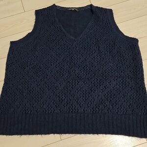 Sweater Vest Womens 3X Knit Crochet Front Acrylic Navy plus size stretchy